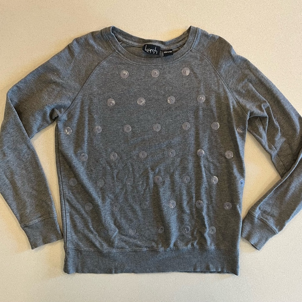 Kersh Gray Sequin Polka Dot Women's Top Cotton Modal Spandex SZ Medium